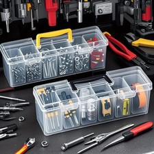 Transparent 6-Section Storage Box with Lid Hardware Organizer for Screws Bolts