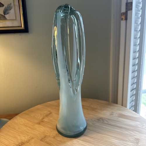 Vintage Murano Style Blown Glass Vase. Light Blue Swirl. Closed Top. 1960s