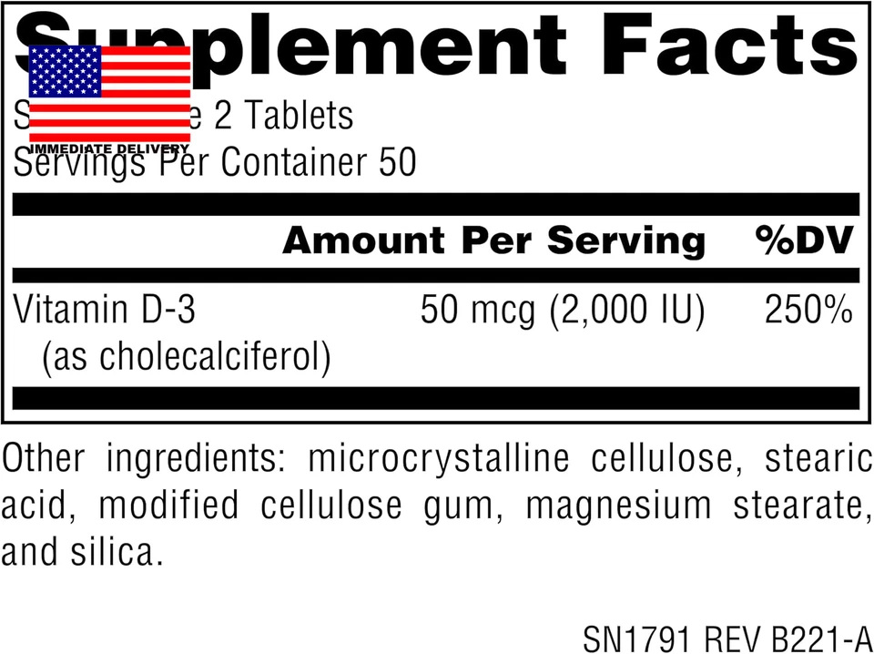 Vitamina D-3 1000 UI Apoya la Salud Ósea e Inmune* - 100 Comprimidos ⭐️⭐️⭐️⭐️⭐️⭐️ Foto 2 de 4