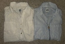 Lot Of 2 Women's Anne Klein Blouse Tops S Small Metallic Stripe Collared Shirts