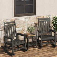 Outdoor HDPE Rocking Chairs Set of 2 Patio Porch Rockers High Back with Table