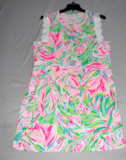 Lilly Pulitzer Floral Shift Dress Pink Green White Size XL Sleeveless Short