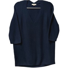Ann Mashburn Ribbed Navy V-Neck Cotton Slouchy Sweater Size XS