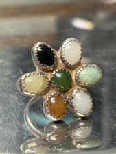 Multi Stone Flower Design 925 Sterling Silver Ring Sz 7.5