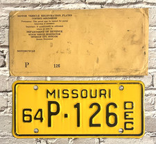 1964 Missouri Motorcycle License Plate P-126 w/ Original DMV Envelope NOS
