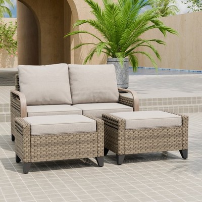 EAGLE PEAK Modern Wicker Outdoor Patio Furniture Set 3PCS Furniture Sofa Set