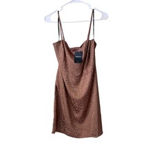 Forever 21 Brown Leopard Satin Mini Dress Cowl Neck Adjustable Straps Size L NWT