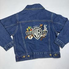 Vintage Warner Bros Studio Looney Tunes Denim Jacket Kids Size 4 XS Embroidered