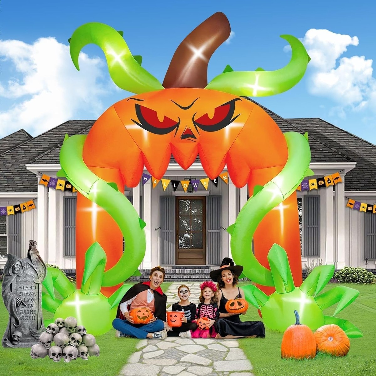 Juegoal 10FT Tall Halloween Inflatable Pumpkin Archway - Lighted, Animated, Outdoor Yard Decor