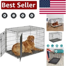 Secure  Spacious 42'' Dog Kennel with Double Doors and Leak-Proof Tray - iCrate