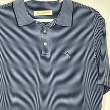 Tommy Bahama Mens Stretch Navy Blue Striped Polo Shirt Sz M Coastal Style