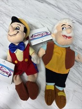 The Disney Store 8" Mini Bean Bag Pinocchio Geppetto Plush Set Lot 2 New NWT