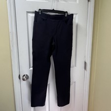 Quince Women's Navy Blue Ultra-Stretch Ponte Straight Leg Pants Size L Tall