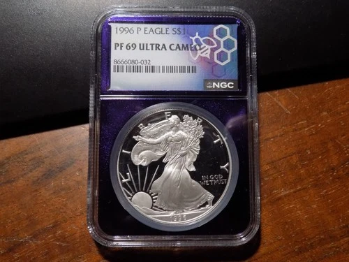 1996-P Proof American Silver Eagle - NGC PF69 ULTRA CAMEO - Purple Trader Bea