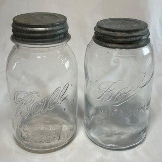 Two Clear BALL MASON and Dual Outline BALL PERFECT MASON Quart Fruit Jars