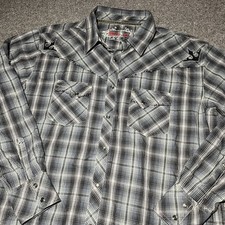 Wrangler Rock 47 Shirt Mens XXL Plaid Long Sleeve Pearl Snap Embroidered Western
