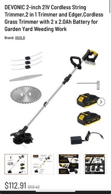 DEVONIC 21V Cordless Grass String Trimmer Edger 2-in-1 w/ 2 Batteries & Charger
