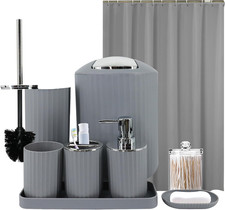 Grey Bathroom Accessories Set, 10Pcs Bathroom Accessory Sets Complete with Trash