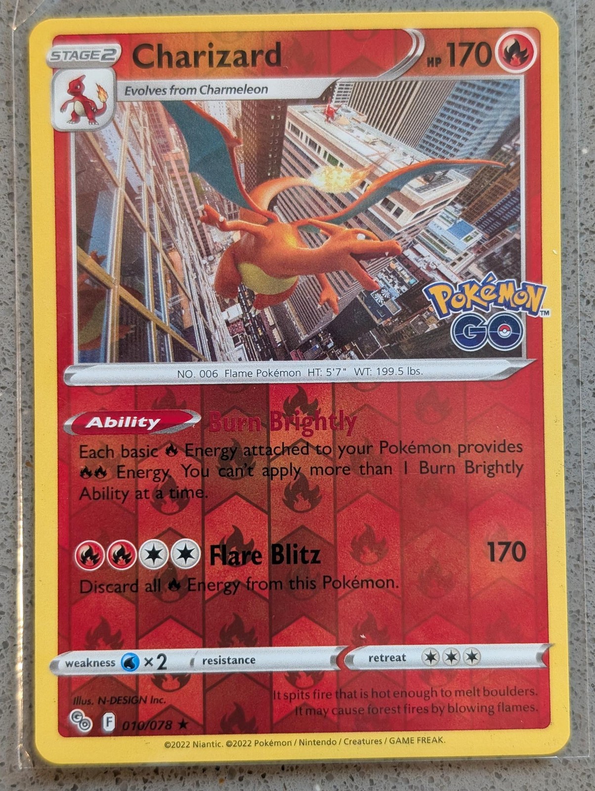 Charizard 010/078 Reverse Holo Rare Pokemon GO Pokemon NM