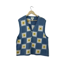 Vintage 1996 Susan Bristol X-Large Sunflower Sweater Cardigan Vest Womens READ