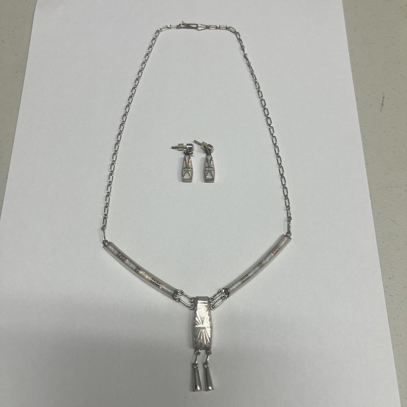 Lucie Zuni Sterling And Opal Inlay Drop Earrings and necklace set