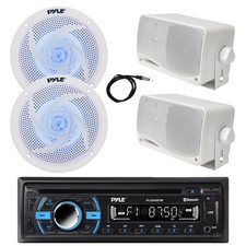 Pyle CD Bluetooth Radio, 2x 4" 100W LED  2x 3.5'' 200W Speaker White , Antenna