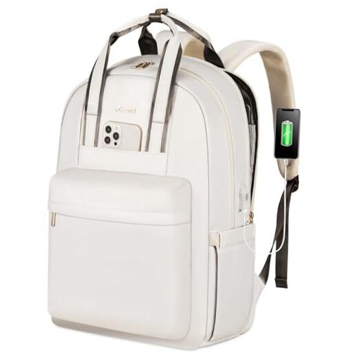 Stylish 17.3 Inch Laptop Backpack for Women in Ivory & Khaki-image