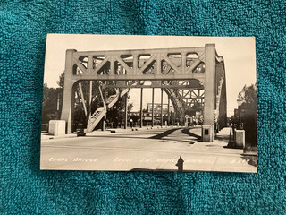 RPPC foto reale ponte canale Sault Ste Marie Michigan non spedita c1950