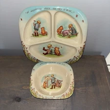 Vintage Disney Winnie the Pooh 9" Melamine Divided Plate & 6" Bowl by Selandia