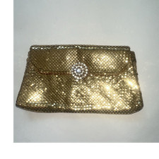 Gold metal mesh evening clutch bag, formal eveningwear, elegant purse for events