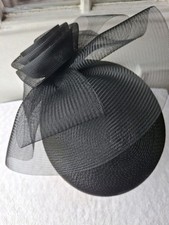 Ladies Black Pillbox Straw Hat Fascinator
