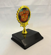 Halloween Jack-O-Lantern Pumpkin Trophy, Black Base gold color plastic