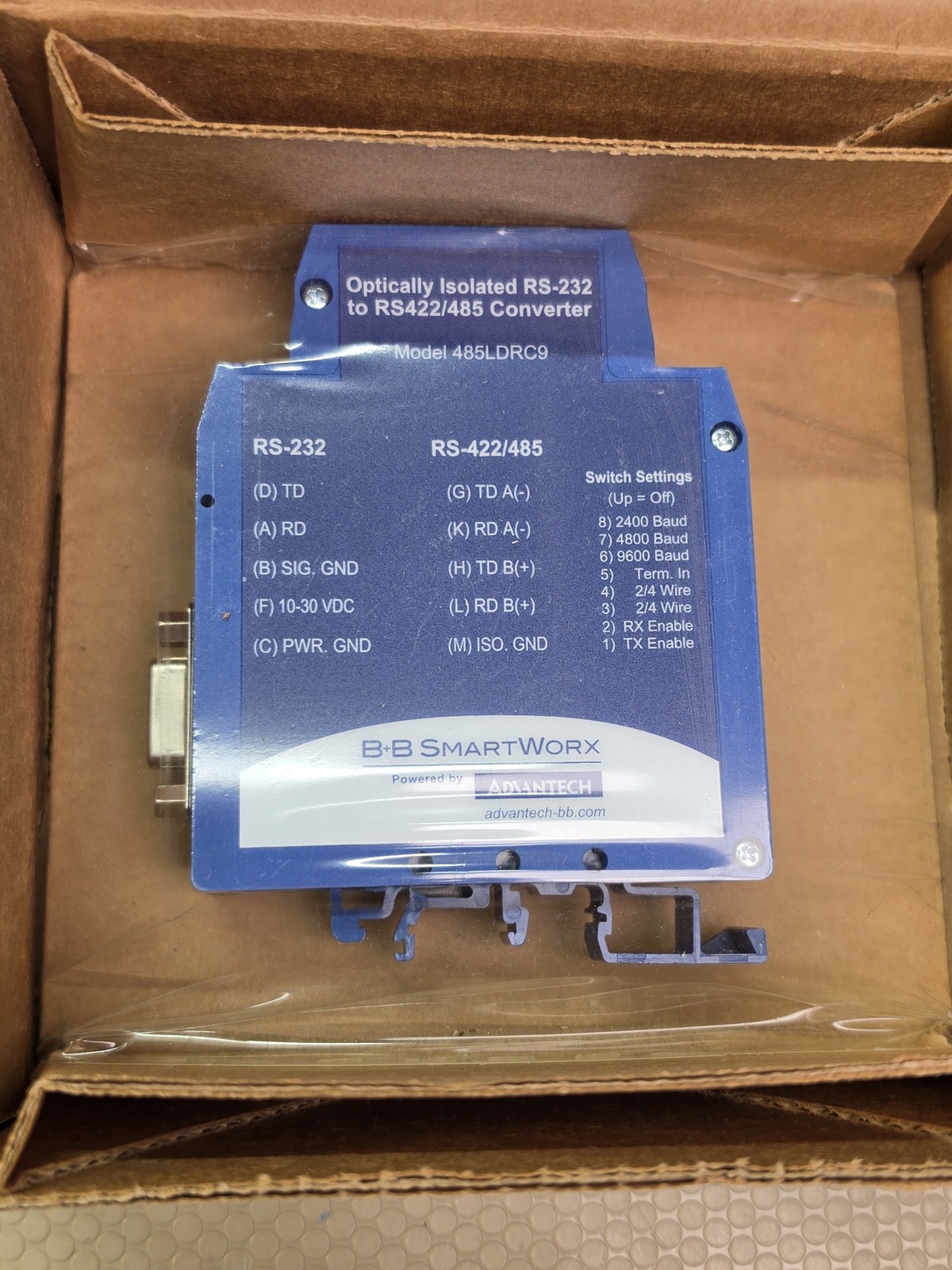 Advantech B+B SmartWorx BB-485LDRC9 Isolated RS-232 to RS-422/485 Converter