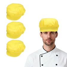 3Pcs Chef Hat Full Cloth Baker Hat Service Hair Nets Yellow