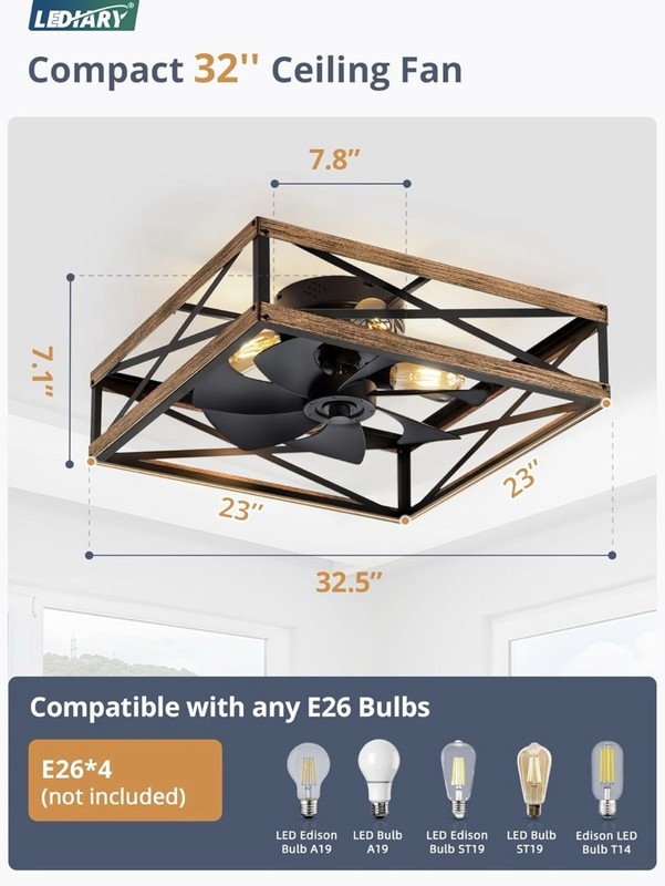 LEDIARY 23” Caged Low Profile Ceiling Fans with Lights and Remote