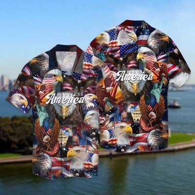 God Bless America 4th Of July Patriotic American Flags Aloha Hawaiian Shirt