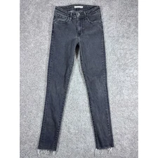Levi's 721 High Rise Skinny Jeans Womens Size 24 Black Wash Denim Fray Hem
