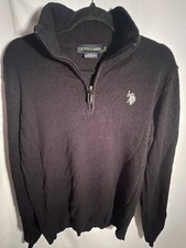 U.S Polo Assn Mens Quarter Zip Sweater Mock Neck Long Sleeve Size Medium Black