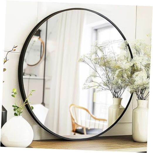 Black Round Mirror, Round Mirror 24 inch, Black Circle Mirror