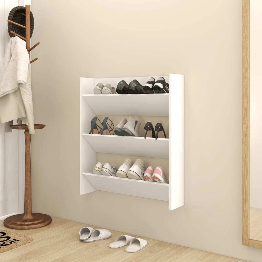 Wall Shoe Cabinet White 80x18x90 cm Chipboard Shoe Storage eBay