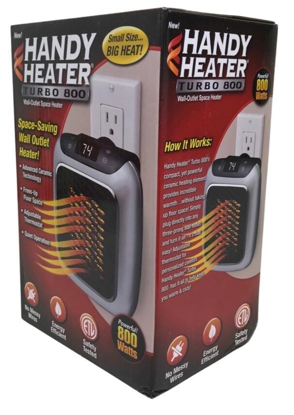 Handy Heater Turbo 800 Wall Outlet Small Space Heater with Adjustable  Thermostat | eBay