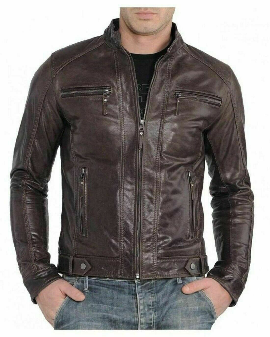 ALTRA Giacca cappotto uomo vera pelle di agnello fantasia tinta unita elegante vestito moto marrone