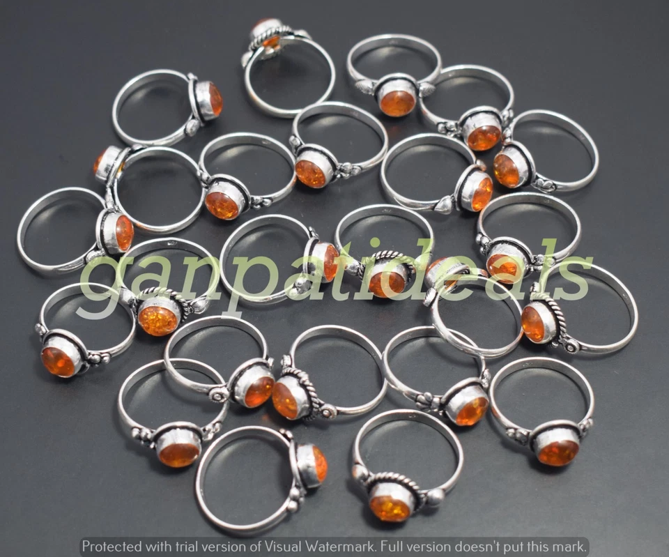 ¡OFERTA! Anillo de piedras preciosas ámbar báltico al por mayor lote de 50 piezas joyas enchapadas en plata 925 Foto 2 de 4