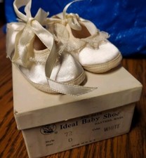 Vintage Used - Ideal Baby Shoe - Size O - Vintage White Baby Shoes - Danvers Ma