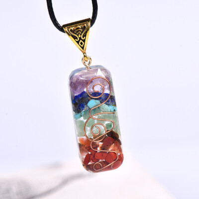 7 Chakra Natural Stone Square Pendant Necklace Reiki Healing Chips Amulet 2024