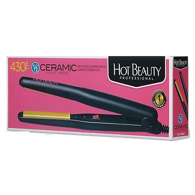 HOT BEAUTY 1/2'' CERAMIC FLAT IRON HAIR STRAIGHTENER 0.5 INCH #HFI050