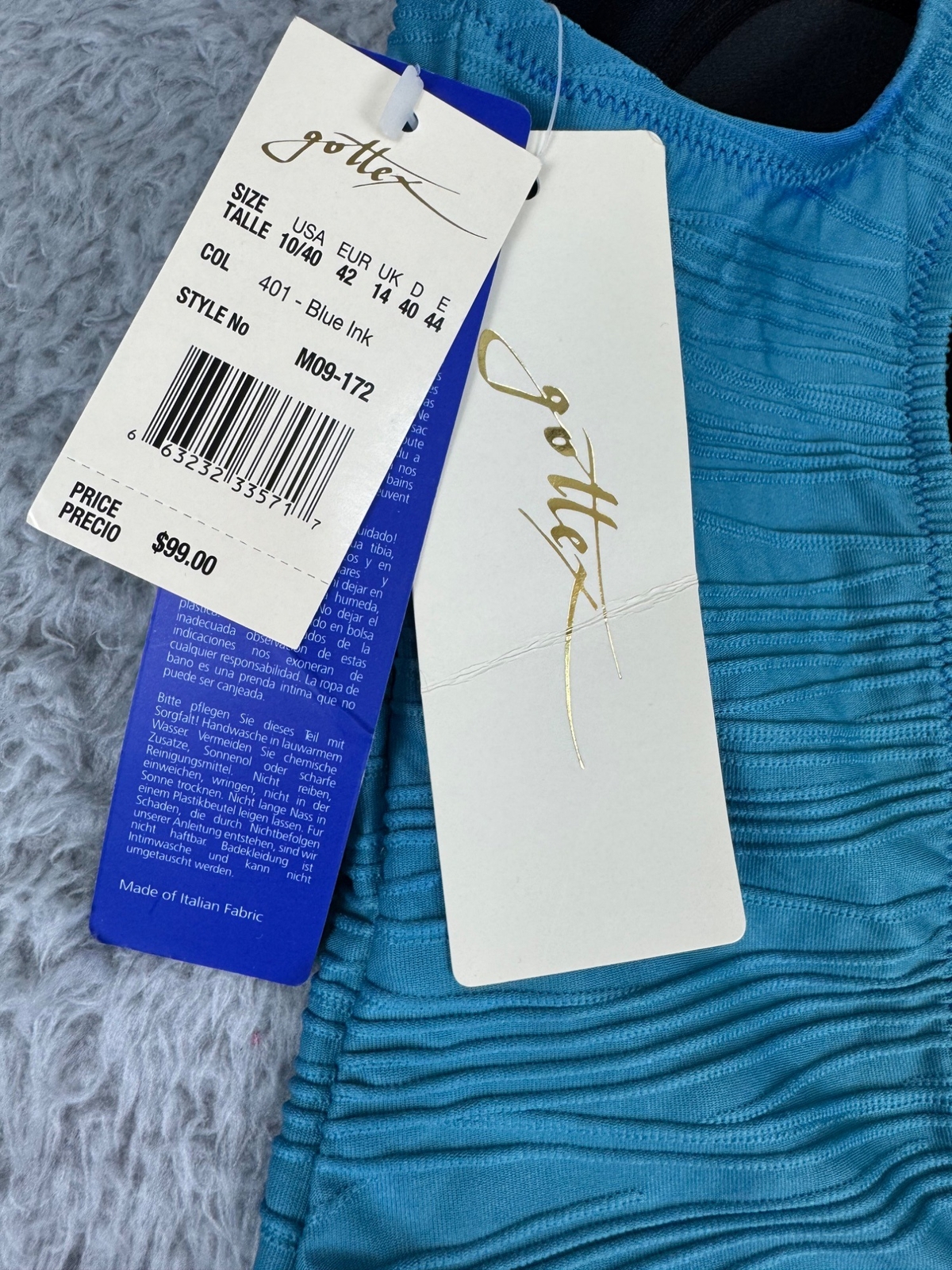 Gottex Womens Sz 10 Essential One-Piece Swimsuit Blue Ink Nylon/Spandex NWT