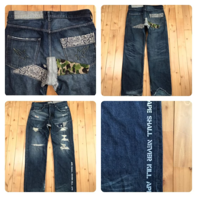 BAPE DAMAGE DENIM PANTS ABC camo A Bathing Ape Size L | eBay