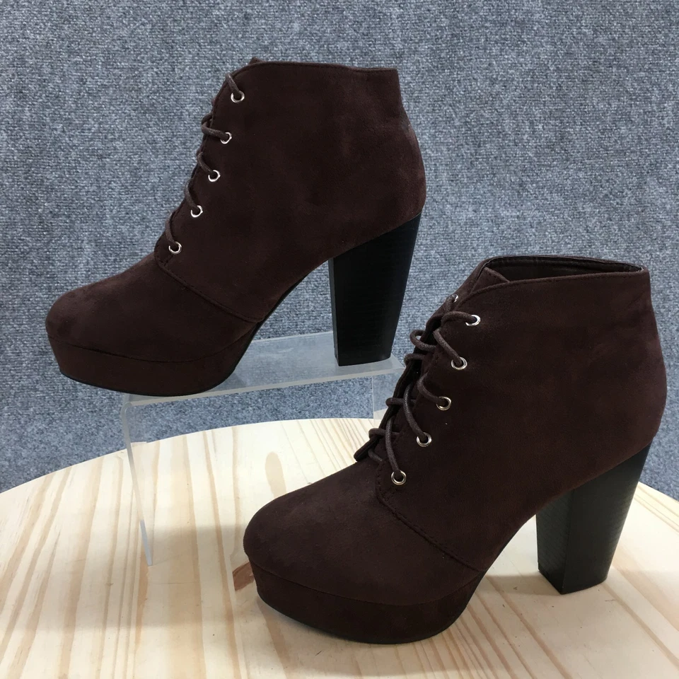 Forever Boots Mujer 8.5 Camille Botines Marrón Imitación Cuero Tacones con Cordones Foto 2 de 4