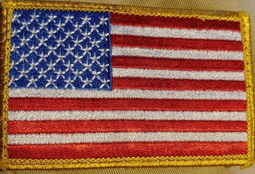 USA AMERICAN FLAG EMBROIDERED PATCH DARK GOLD BORDER(3½ x 2¼”)